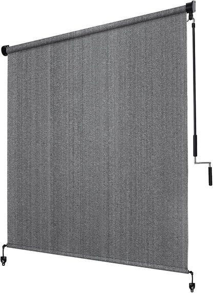 KANAGAWA Outdoor Roller Shade 8' W X 8' H, 220GSM HDPE Breathable Sun Shades Outdoor Patio, Crank Roll Up Window Shades for Porch Pergola Balcony, Light Grey
