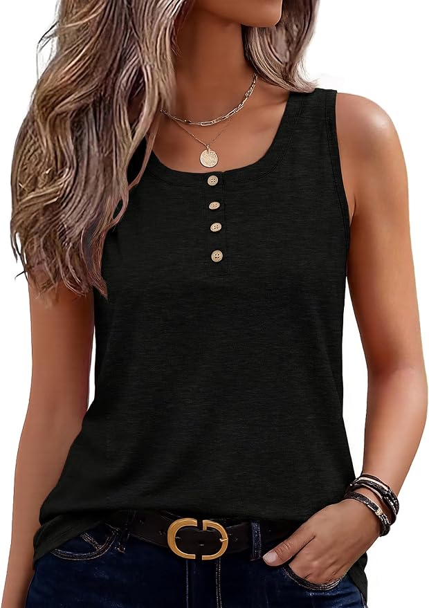 Zeagoo Womens Tank Tops Summer Sleeveless Tops Loose Button Henley Shirts Crew Neck Dress Casual 2026 Clothes