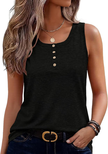 Zeagoo Womens Tank Tops Summer Sleeveless Tops Loose Button Henley Shirts Crew Neck Dress Casual 2026 Clothes