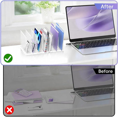 File Organizer for Desk, 7-Section Vertical File Sorter, Paper Holder Organizer Standing Metal File Folder for Office Home Classroom, White