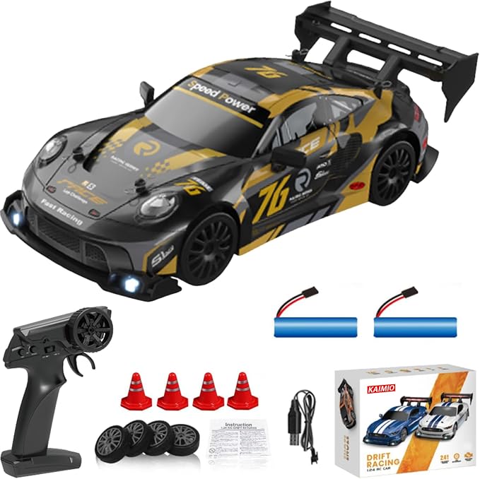 1:24 Scale RC Drift Car 4WD 2.4GHz 30KM/H High Speed Racing Sport Toy Car with LED Lights, Racing and Drift Wheels (8606-Black)