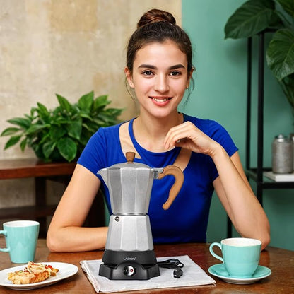 LAOION Cafeteras Electricas Modernas,6 Cup Portable Espresso Maker,300ml | Moka Pot with Detachable Base & Overheat Protection, Great for Home，Office, or Travel, a Thoughtful Gift for Coffee Lovers