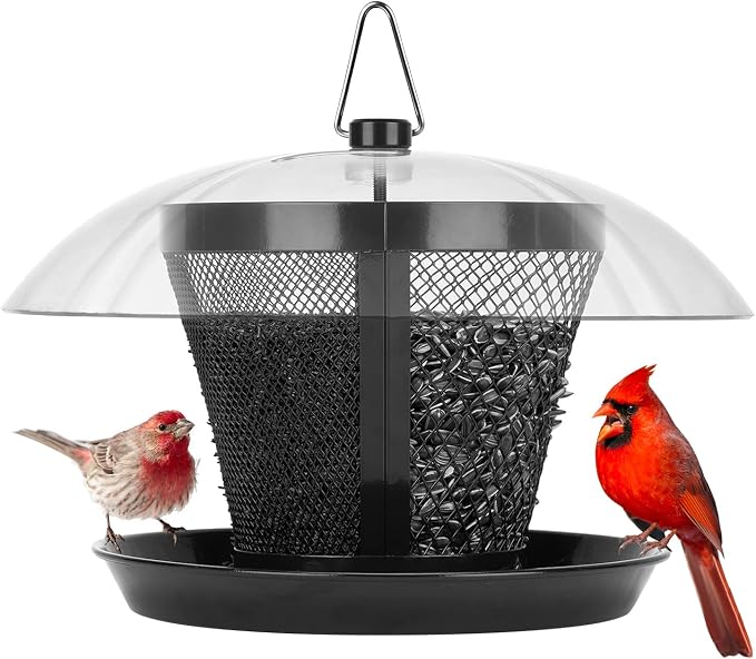 Kingsyard Bird Feeder for Outside, Dual-Use Metal Mesh Wild Bird Feeder with Weatherproof Dome Dual, 2.5 lbs Seed Capacity for Finch Cardinal