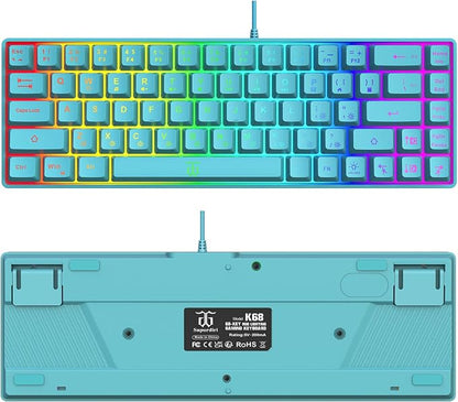 Snpurdiri 65% Membrane Gaming Keyboard, RGB (68 Keys,Blue) | Compact Wired Small Gaming Keyboard for PC/Mac Gamer, Typist, Travel, Easy to Carry on Business Trip