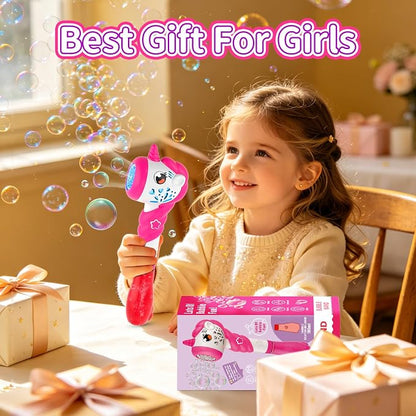 Bubble Machine for Girls, Toy Automatic Bubble Wand Maker Blower Toys with Light, Outdoor Party Toys for 3 4 5 6 Year Old Girl Easter Birthday Gifts Include Bubble Solution