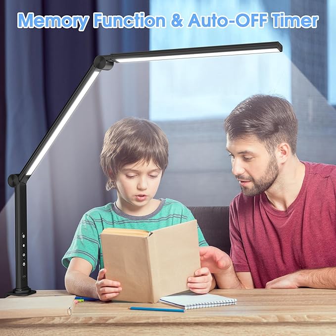 ShineTech LED Desk Lamp with Clamp, Architect Desk Lamp with Dual Light and Adjustable Swing Arm, 4 CCT Modes & 5 Brightness Levels Desk Light