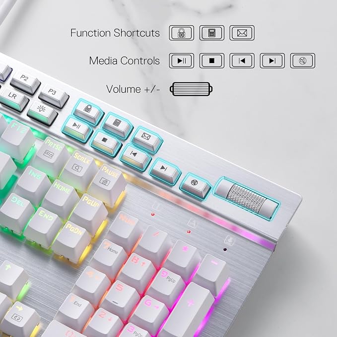 Redragon K550 RGB Gaming Keyboard, 104 Keys + 12 Macro G Keys Wired Mechanical Keyboard w/Aluminum Top Plate, Custom Clicky Purple Switch, Extra USB Port & Wrist Rest