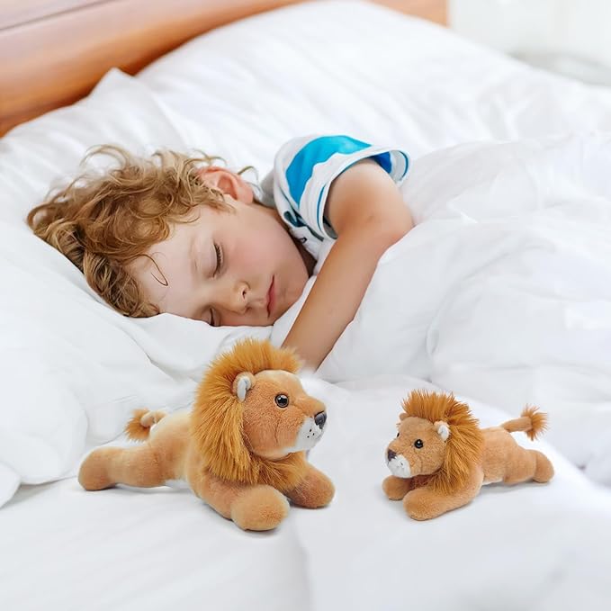 Lion Stuffed Animal for Kids,12 inch Realistic Animal Plush Toy Lying Down Posture Animals,Plush Cute Lion Gift for Boys Girls Adult Birthday Hug Teaching(L-Lion)