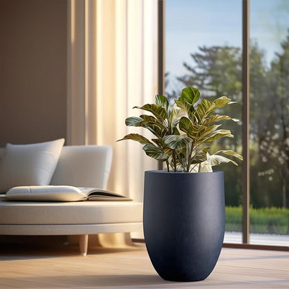 Kante Tall Concrete Planter, 21.7-Inch Height Antique Blue Large Indoor Outdoor Plant Pot with Drainage Hole for Patio Garden Home, Modern Decor for Flowers and Tree