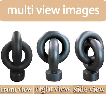 12" Modern Abstract Ring Decorative Sculpture, Knot Sculptures,Home Decor,Coffee Table Statues,Dining Living Room Desk Decor,Black
