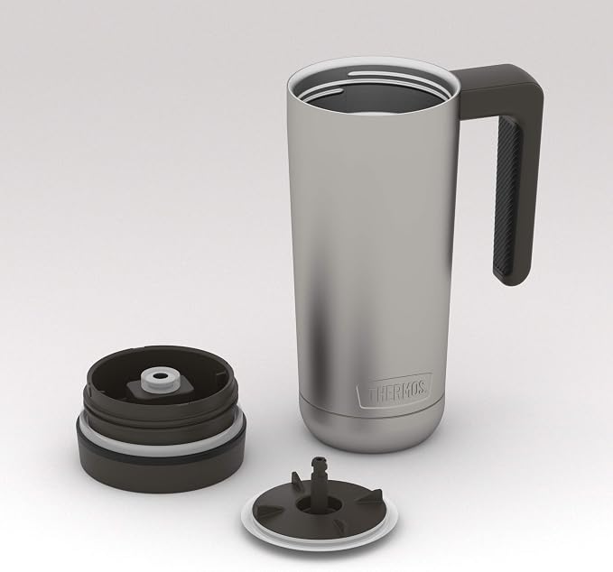 THERMOS ALTA SERIES Stainless Steel Mug 18 Ounce, Matte Steel/Espresso Black