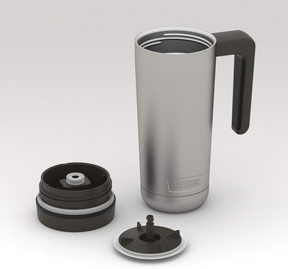 THERMOS ALTA SERIES Stainless Steel Mug 18 Ounce, Matte Steel/Espresso Black