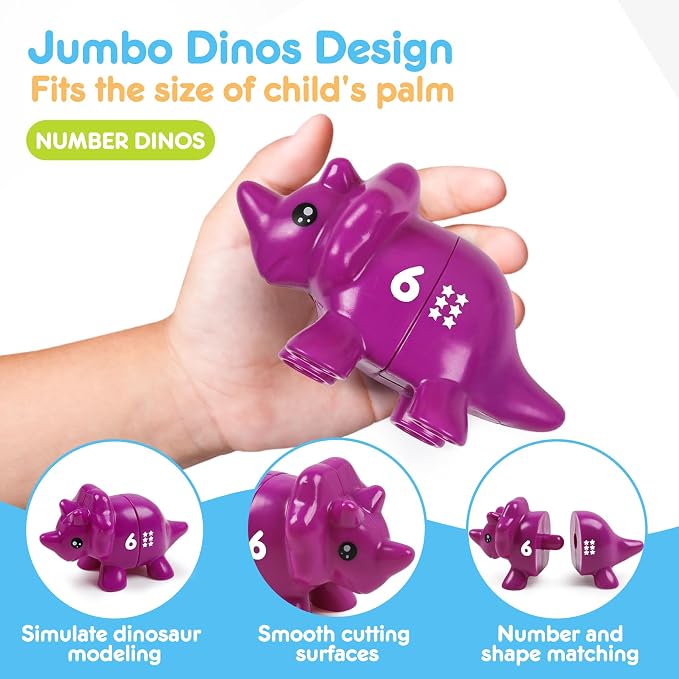 USATDD Numbers Matching Dinosaur Toy 1-10 Counting Sorting Game Double-Sided Dino Fine Motor Toys Number Recognition Learning Toy, Christmas Stocking Stuffers for for Kids Boys Girls