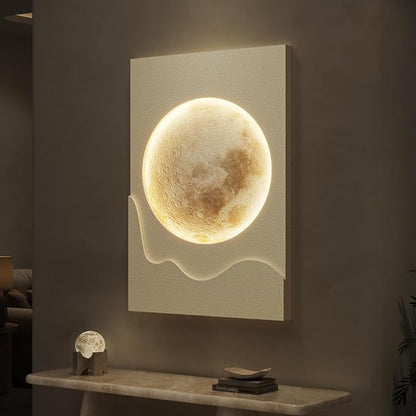 Cuspin Large Modern Minimalist White 3D LED Moon Wall Art 24x36 In | Warm lighted wall art, Cream tones wall decor, Lunar pictures, Soft textured wall art for living room bedroom dining room