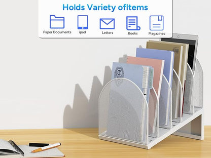 gianotter Desktop File Organizer with 5 Compartments | Desk Organizer Paper Organizer for Desk Workspace Organizers for Office Supplies (White, Inclined Style)