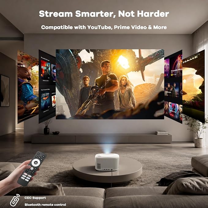 Outdoor-Projector-4K with WiFi and Bluetooth:[3500 Bright/60W Dolby Audio/Official Licensed Apps],Smart-Projector with AI Auto Focus, ONOAYO ONO5Pro 2.0 Movie Projector for Indoor/Outdoor 2026(White)