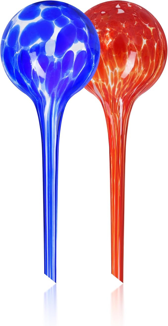 Plant Watering Globes Set of 2 - Large Self Watering Globes for Indoor & Outdoor Plants - Multicolored, Automatic, Glass Watering Bulbs for Daily Use, Plant Watering Devices