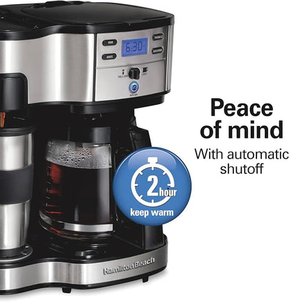 Hamilton Beach 2-Way Brewer Coffee Maker, Single-Serve and 12-Cup Pot, Black/Stainless Steel(49980A), Carafe | 12 Cup Glass Carafe | Black with Stainless Steel Accents | 49980RG