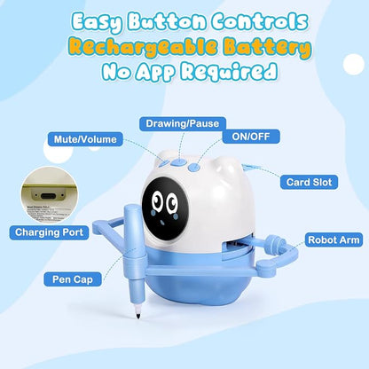 Drawing Robot for Kids, Montessori Interactive Learning Toy with 150+ Cards, Step-by-Step AI Art Tutor for Toddlers 3-8, Screen-Free Educational Gift, Spell & Draw Supplies for Boys Girls