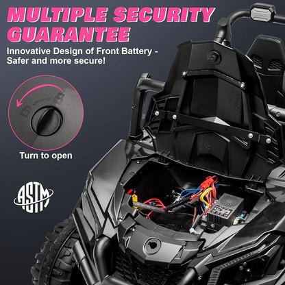 24V 2 Seater Ride on Car for Kids, MOEYURO 800W Powered UTV Toy, 5MPH Large Side by Side Electric Car w/Remote, Bluetooth, LED Light, 3 Speeds, Music, Spring Suspension, Storage, Black