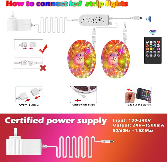 AILBTON Led Strip Lights,82ft Led Light Strips Music Sync Color Changing RGB Led Strip Built-in Mic,Bluetooth led Lights App Control with Remote,5050 RGB Rope Light Strip