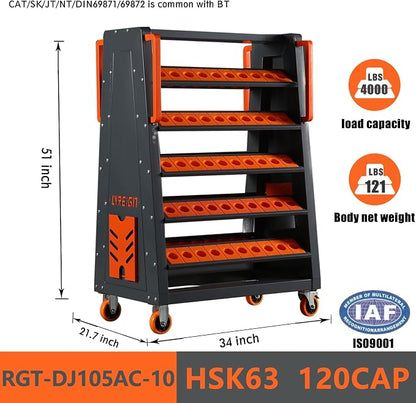 HSK63 CNC Tool Cart-100 Cap, 5-Tier CNC Rolling Carts with Wheels，40 Taper Tool Holder, CNC Mobile Tool Holder, CNC Tool Organizer, CAT 40 Tool Holder Set for StorehouseFactory Garage