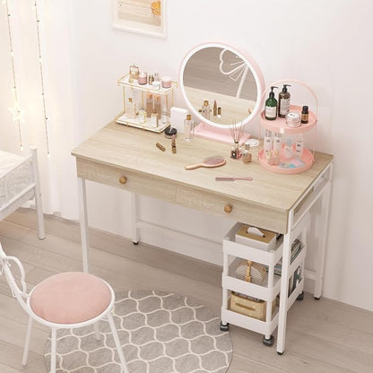 Weehom Computer Desk with Drawers, Home Office Workstation, Beige | Sturdy and spacious workstation for writing, studying and gaming, Suitable for PC and laptop use