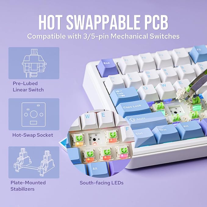 EPOMAKER X Aula F75 MAX Wireless Mechanical Keyboard with TFT Screen and Knob, Gasket Gaming Keyboard in 75% Layout, Hot Swappable, RGB Backlight, for PC/Mac/Linux (Blue&White&Purple)
