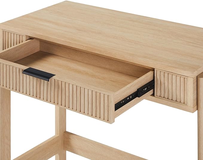 Walker Edison Office Writing and Computer Desk Spacious Desktop, Complementary in Living Spaces, 38 Inch, Reeded Lift-Top Coastal Oak