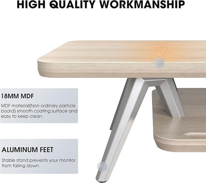 Fenge Dual Monitor Stand, Monitor Stands Riser for 2 monitors, 47.2 Inch Wood Desk Shelf with Storage Organizer and Cable Management for Office Desk Accessories