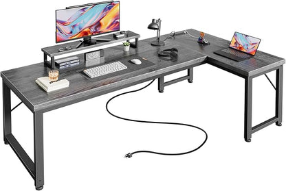 PRAISUN 53" L Shaped Computer Desk, Power Outlets, Monitor Stand, Grey | USB-C Ports, Reversible Charging Station, Spacious Desktop & Legroom, 0.94 Inch Thick Desktop, for Gaming, Study & Work
