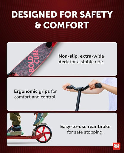 BOLDCUBE Big 2 Wheeler | Scooter for Kids & Teens Ages 7+ Years | Play & Commute | Front Suspension Fit with 200MM Wheels | Height Adjustable 86 to 111 cm