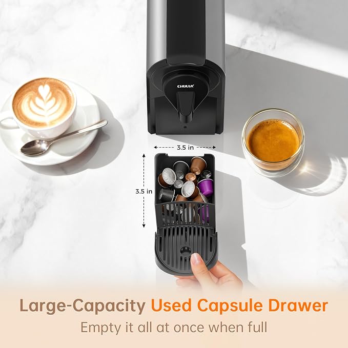 CHULUX Bafè-Pro Espresso Maker for Nes Pod, 20 Bar High Pressure Pump, Gray | 1400W Rapid Heating, Espresso Lungo Buttons, Used Capsule Drawer, Auto-Eject System, 24oz Removable Reservoir, Mini Footprint