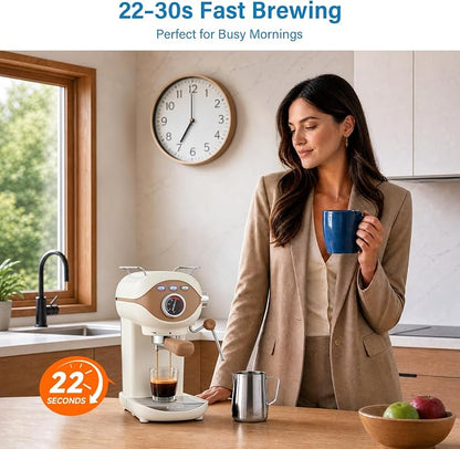 XIXUBX Espresso Machine, Compact Espresso Maker with Milk Frother | 20-Bar Pump, PID Control, Low Vibration Coffee Maker, for Small Kitchen, Home, Brews Latte, Cappuccino