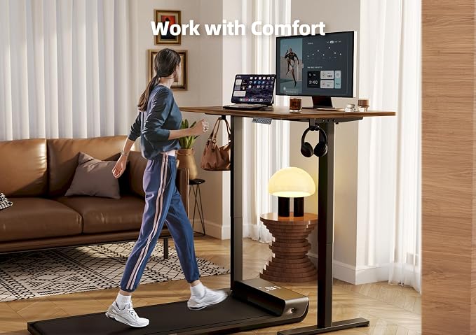 YDN 35 x 20 Inch Rustic Brown Electric Standing Desk | Adjustable Height, Sit Stand, Cable Management, Ergonomic, Home Office