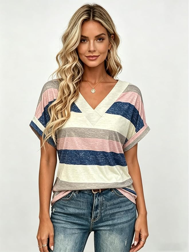 T Shirts Short Sleeve V Neck Tees Womens Tops Beach Vacation Fashion Clothes 2026 Casual Summer Spring Fall Outfits