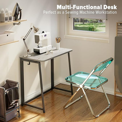 WOHOMO Folding Desk, 31.5" Foldable Computer Table for Small Spaces, Grey | Easy Assembly and Fold, Sturdy Home office desks for Study Bedroom Dorm Space Saving Writing Work Apartment