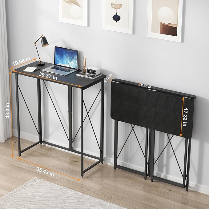 39.37" Folding Standing Desk, Small Laptop Stand Up Desk for Sitting or Standing, No Assembly Needed Folding Desk, Portable Standing Desk, Tall Foldable Desk for Home, Office, Small Spaces (Black)