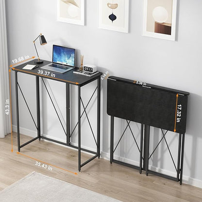 39.37" Folding Standing Desk, Small Laptop Stand Up Desk for Sitting or Standing, No Assembly Needed Folding Desk, Portable Standing Desk, Tall Foldable Desk for Home, Office, Small Spaces (Black)