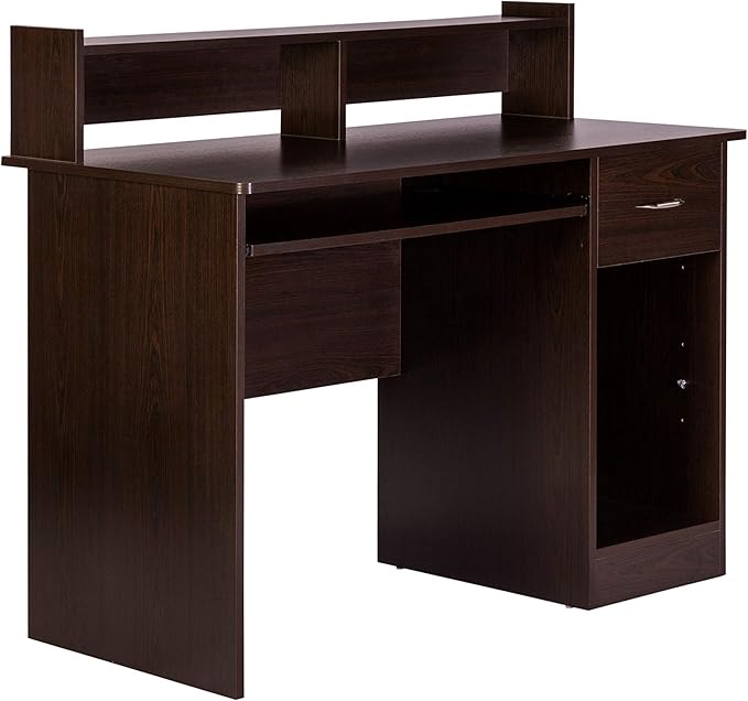 OneSpace Essential Computer Desk, Hutch with Pull-Out Keyboard, Espresso