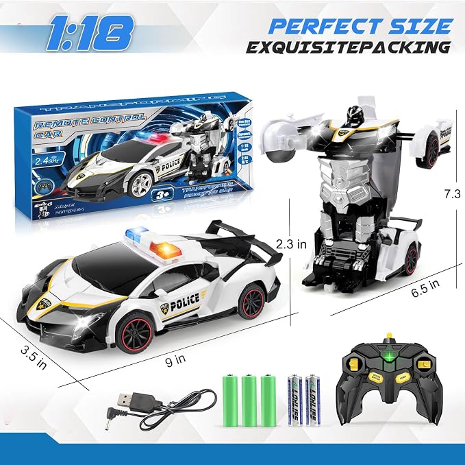 YOTOY Remote Control Car Toy for Kids 4 5 6 7 8, Transform Police RC Cars Toy, Robot Car, Birthday Gift for Kids Toys Age 4 5 6 Years Old Boys and Girls