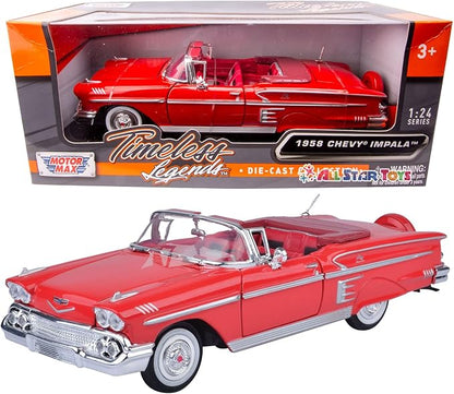 Motor Max 1:24 W/B American Classics 1958 Chevrolet Impala Convertible Diecast Vehicle for unisex-children, Red