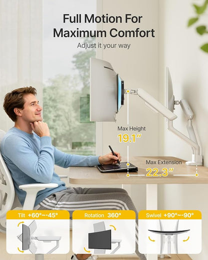 monTEK Dual Monitor Arm with USB, Mechanical Spring Desk Mount for 17 to 35 Inch Screens, Smooth Precision Bearings, Holds up to 26.4 lbs Per Arm, C-Clamp/Grommet Base, Perfect for Office Workspaces