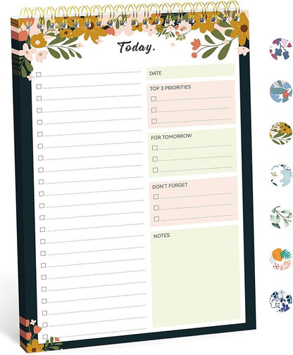 Taja To Do List Notepad, Undated Daily Planner for Work and Goal Setting | Rustic Floral, 52 Sheets, 9.8" x 6.5" , for Office, Home and school, Daily Task Planning, Notes and Everyday Organization