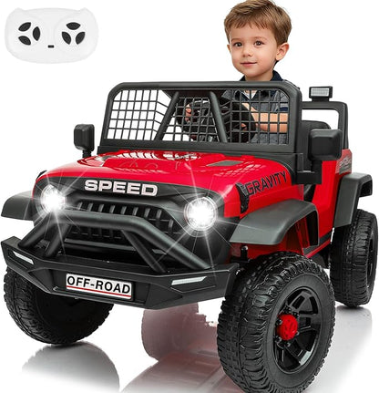 24V Ride on Toys w/Remote Control, 4WD Kids Ride on Truck Car, 3 Speed, Bluetooth Music, Wide Seat, Spring Suspension, LED Light, Birthday for Boys Girls Toddler (D-Red)