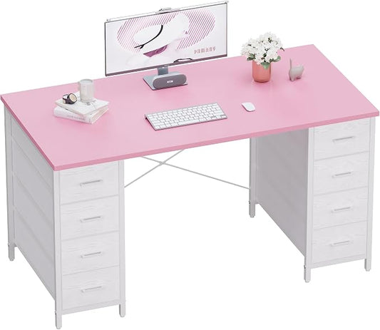 Pamray 47 Inch Computer Desk with 8 Fabric Drawers for Home Office Work | Ample Storage, Space-Saving, Suitable for Home Office Bedrooms Dorm Living Rooms for Study, Writing, Work