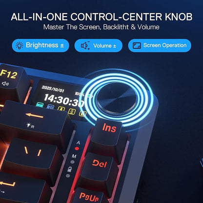 Redragon K724 PRO Wireless 81-Key Gasket Gaming Keyboard with Screen & Knob | Easy-Control LED Info Display, 0-Delay Tri-Mode, Cushioned 5-Layer Noise Dampening for Creamy Thocky Sound, Compact 80% Size