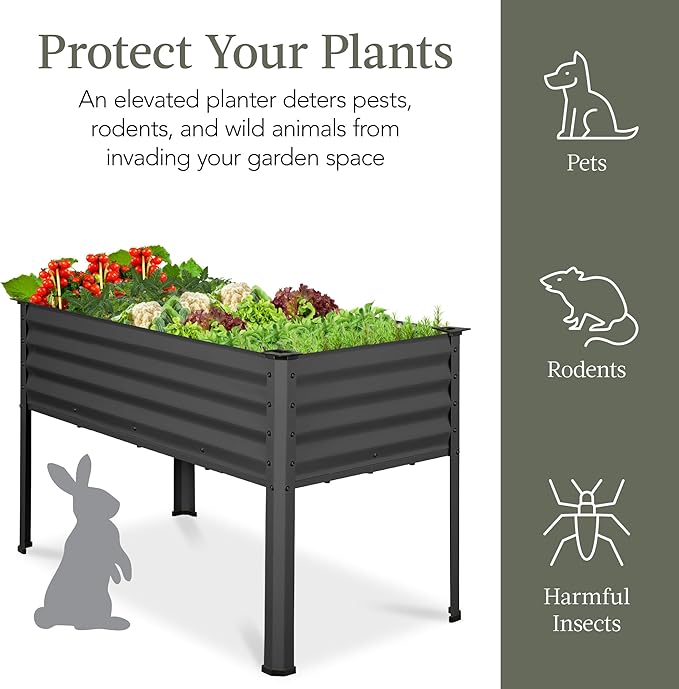 Best Choice Products 48x24x30in Galvanized Raised Garden Bed, Metal Elevated Planter Box, Vegetable Garden for Backyard, Patio, Balcony - Charcoal