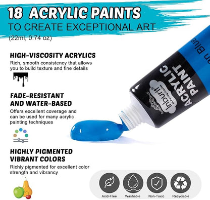 Inburit Art Paint Set for Kids, Painting Supplies Kit with 5 Canvas Panels, 8 Brushes, 18 Acrylic Paints, Multi-Function Table Easel, Etc, Premium Acrylic Paint Set for Students, Kids and Beginner.