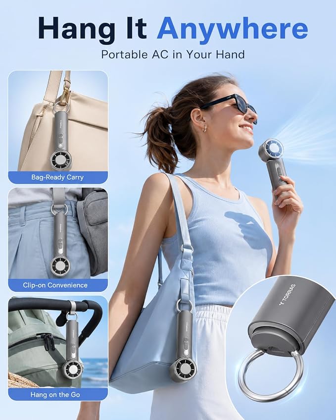 TORRAS COOLiFY iva Handheld Fan with Ice Cooler, [Chill by 50°F], 0-100 Adjustable Speed, Super Mini Powerful Portable Fan 4900mAh Rechargeable, Hand Fans for Travel Essentials,Mothers Day Gifts,Ivory